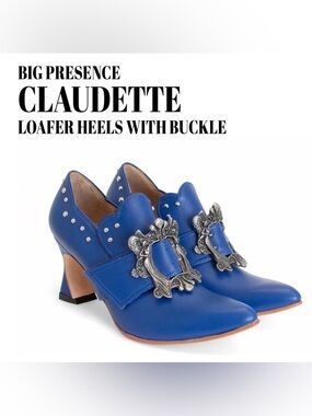 Fluevog NEARLY NEW Big Presence Claudette blue loafer heels w/ buckle - 7/7.5